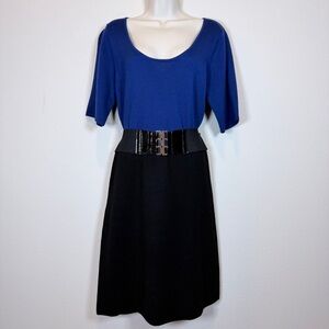 Antonio Melani Blue & Black 100% Merino Wool Belted Dress Size L